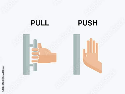 Flat modern black push and pull icon on white background. Push door icon & Pull door icon.