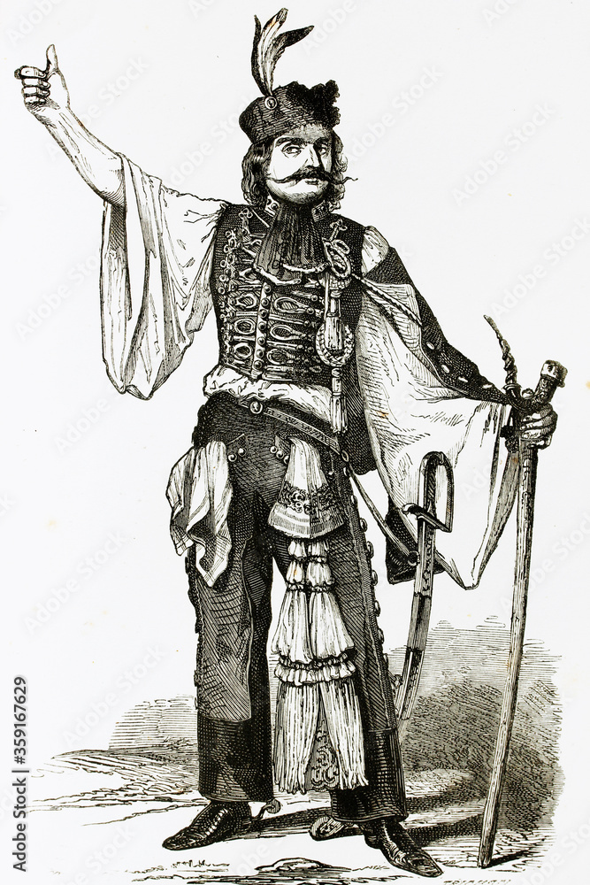 Fototapeta premium Hngary revolution. Un Kortes, or electoral representative. Antique illustration. 1856.