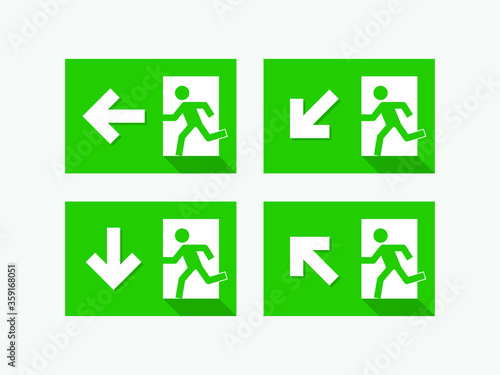 Green emergency exit sign. Fire Exit sign, emergency door symbol, evacuation icon. public signage vector illustration