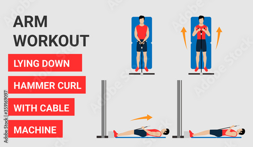 Fitness icon. lying down hammer curl with cable machine