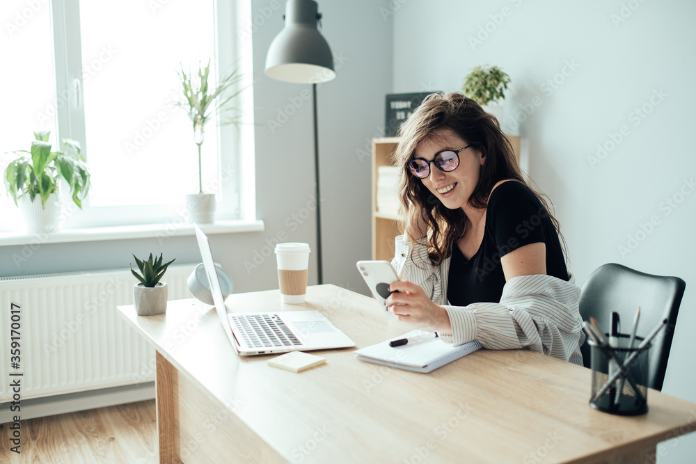 Portrait of Young Adult Girl Working From Home, Freelance and Remote Work Concept Portrait of Young Adult Girl Working From Home, Freelance and Remote Work Concept