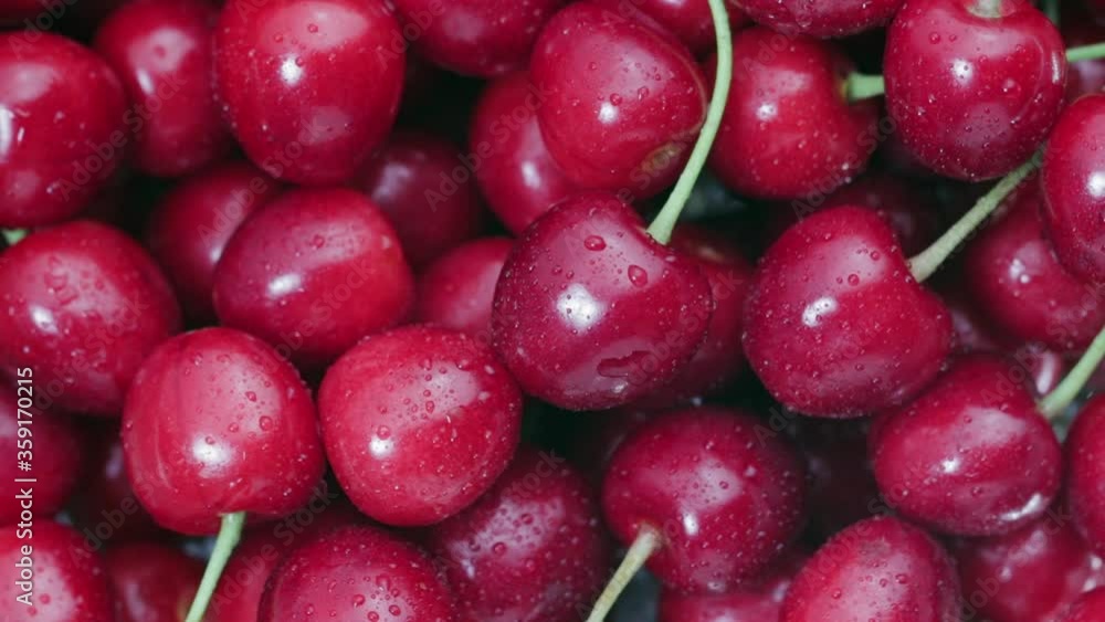 Juicy ripe sweet cherries on a rotating plate. Juicy ripe sweet cherries on a rotating plate.
