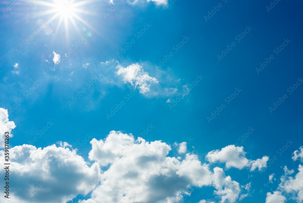 Blue sky and white clouds.Background copy space for your text notes Blue sky and white clouds.Background copy space for your text notes