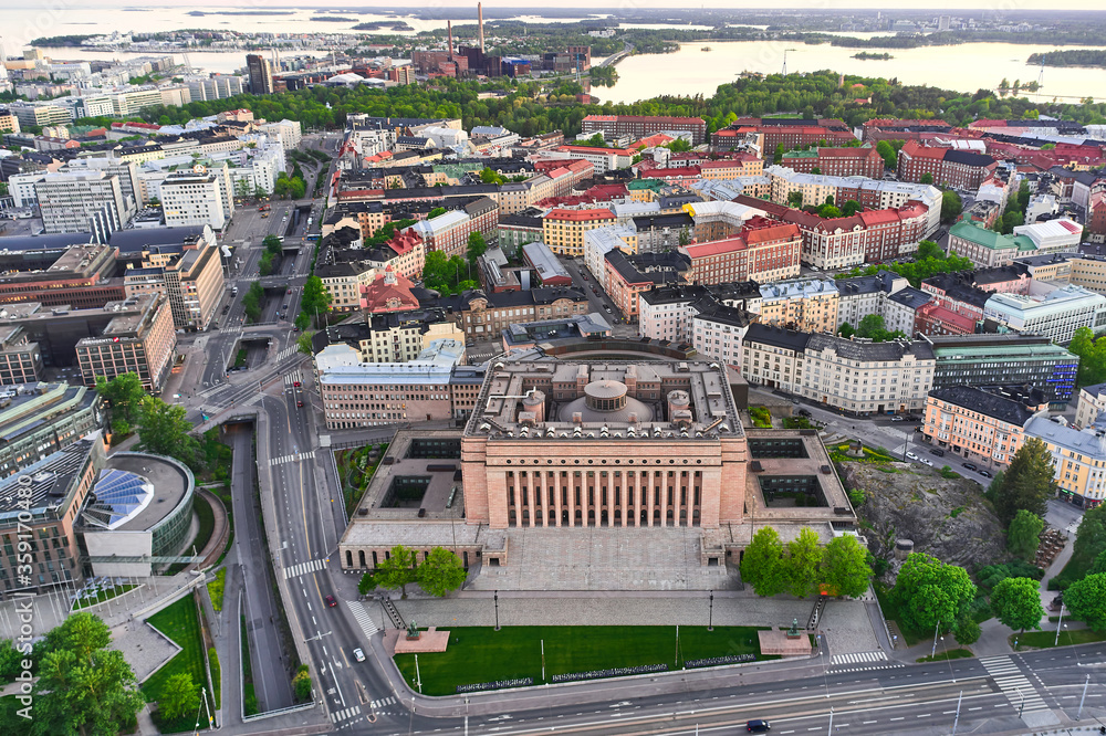 Aerial view of Parliament of Finland in Helsinki