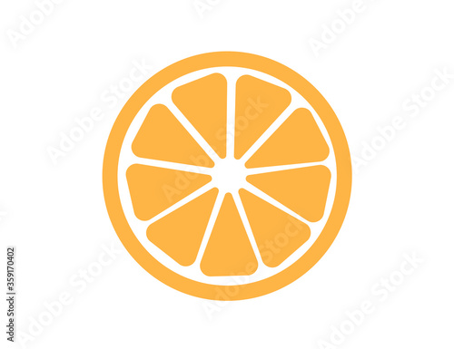 A slice of orange is isolated on a white background. Vector flat icon. Web version