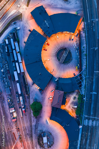 Aerial view of old railway depot in Helsinki, Finland. 