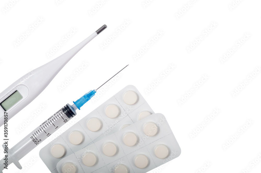 Directly above shot of medicines on white background with clipping path Directly above shot of medicines on white background with clipping path