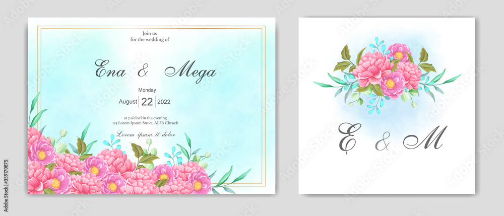 Elegant watercolor wedding invitation card template