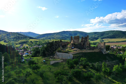 Aerial view of Divin Castle in the village of Divin in Slovakia