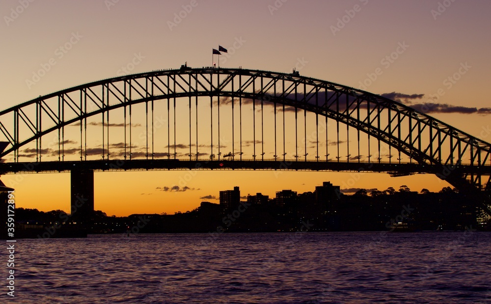 sydney harbour bridge at sunset 