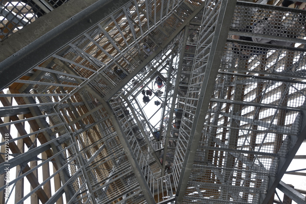 labyrinth of steel footbridges of the mountain lookout tower labyrinth of steel footbridges of the mountain lookout tower