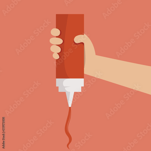 illustration of a hand holding a sauce and squeeze