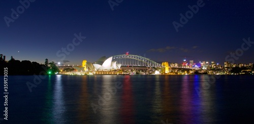Panoramic view of Sydney bay at night, Australia 