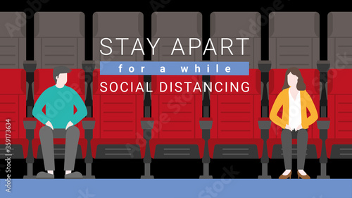Social distancing concept. Movie theater