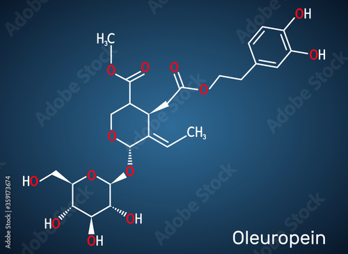 Oleuropein, catechol, glycoside molecule. It has role as plant metabolite, anti-inflammatory, antineoplastic, antihypertensive agent. Dark blue background