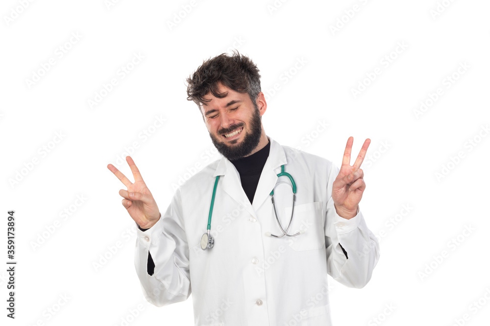 Young doctor with beard wearing a medical gown Young doctor with beard wearing a medical gown