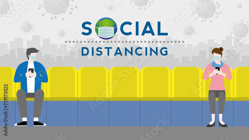 Social distancing concept. Public transportation