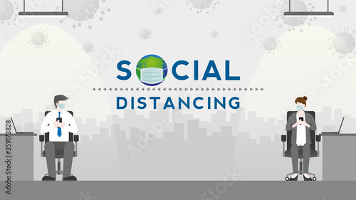 Social distancing concept. Office workplace