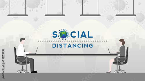 Social distancing concept. Office workplace