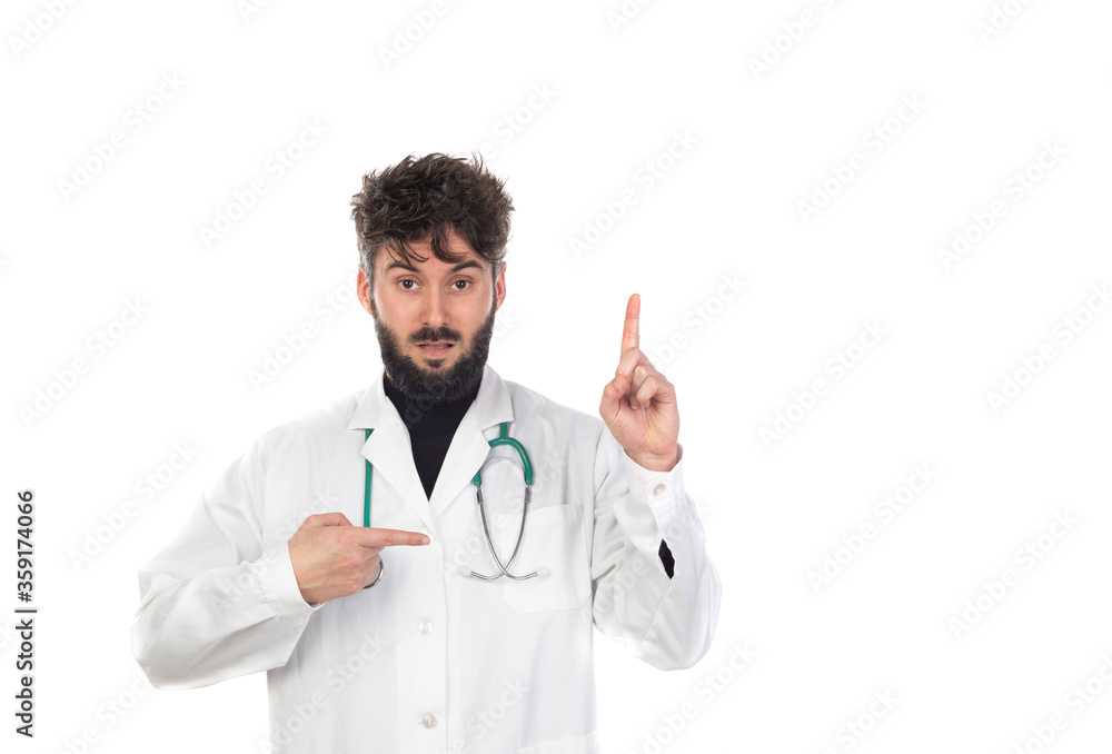 Young doctor with beard wearing a medical gown Young doctor with beard wearing a medical gown