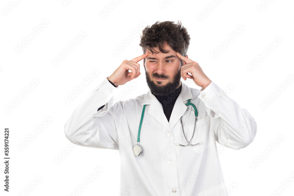 Young doctor with beard wearing a medical gown Young doctor with beard wearing a medical gown