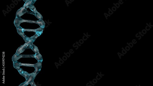 DNA molecules design illustration. 3d rendering. Biotechnology, biochemistry, genetics and medicine concept. DNA chain.