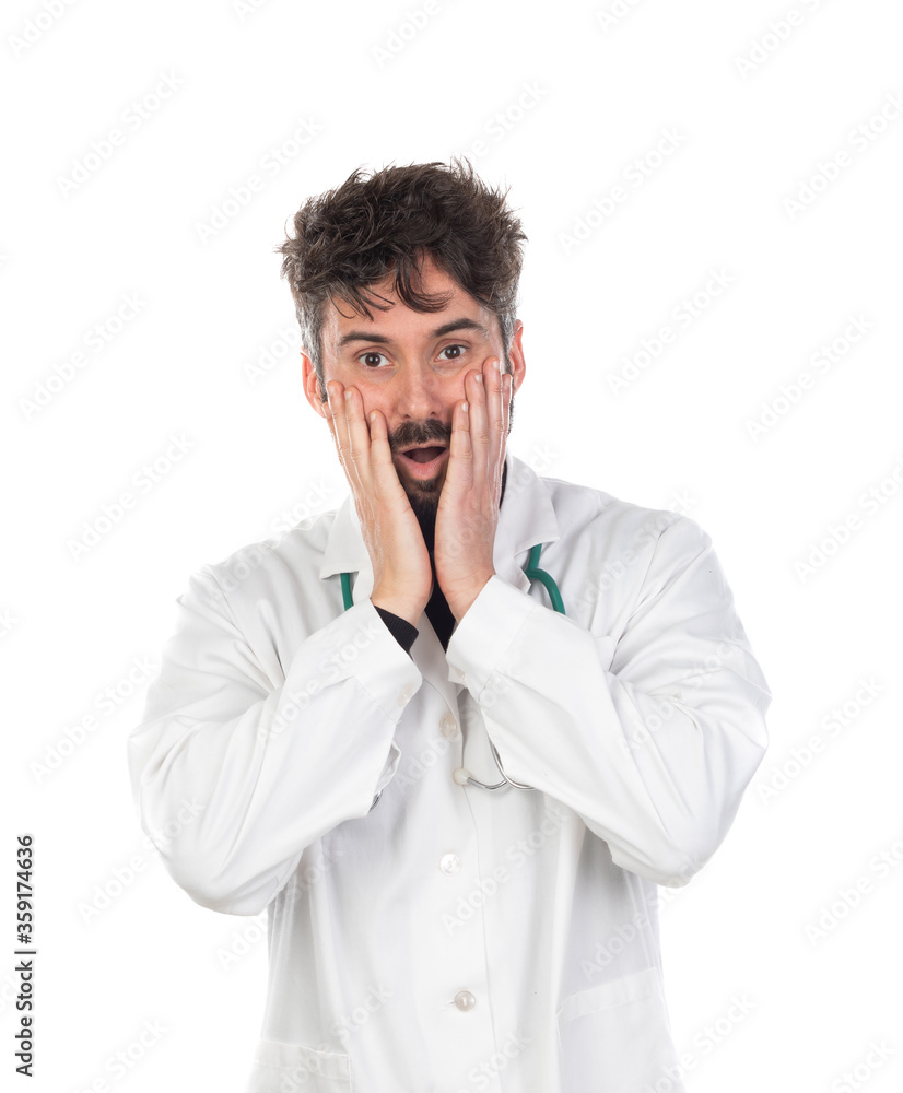 Young doctor with beard wearing a medical gown Young doctor with beard wearing a medical gown