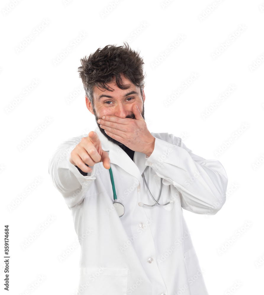 Young doctor with beard wearing a medical gown Young doctor with beard wearing a medical gown