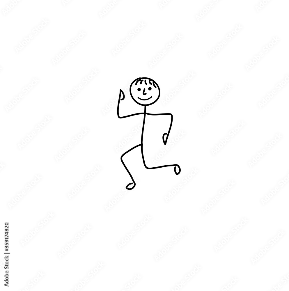 stick man sports running isolated on white background, healthy lifestyle