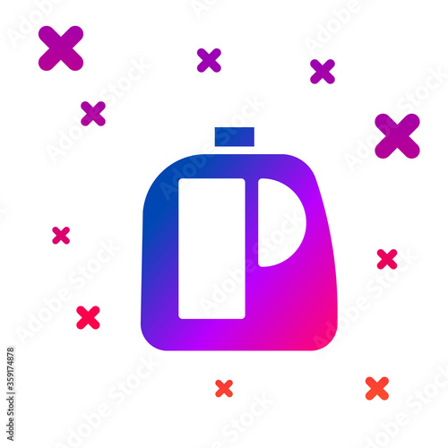 Color Plastic bottles for laundry detergent, bleach, dishwashing liquid or another cleaning agent icon isolated on white background. Gradient random dynamic shapes. Vector Illustration.