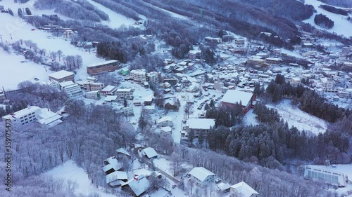 Aerial shot Winter Mount Zao snow at Yamakata, Japan.