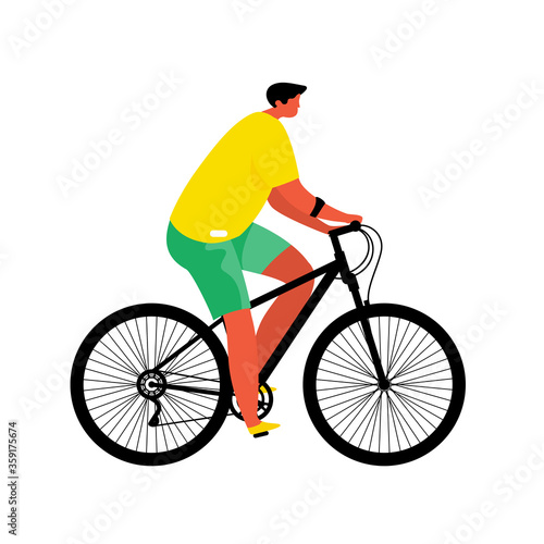 Man on a bicycle on white background. Sport Activities and Healthy Lifestyle. Male Cartoon Character. Vector Illustration.  © happy_job
