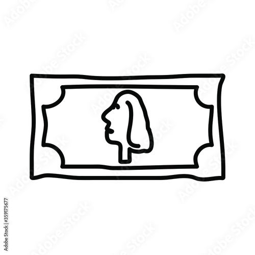 Money banknote or dollar bill icon logo sign in black on isolated white background Benjamin franklin's face Fashion print for clothes apparel greeting invitation card banner poster flyer website