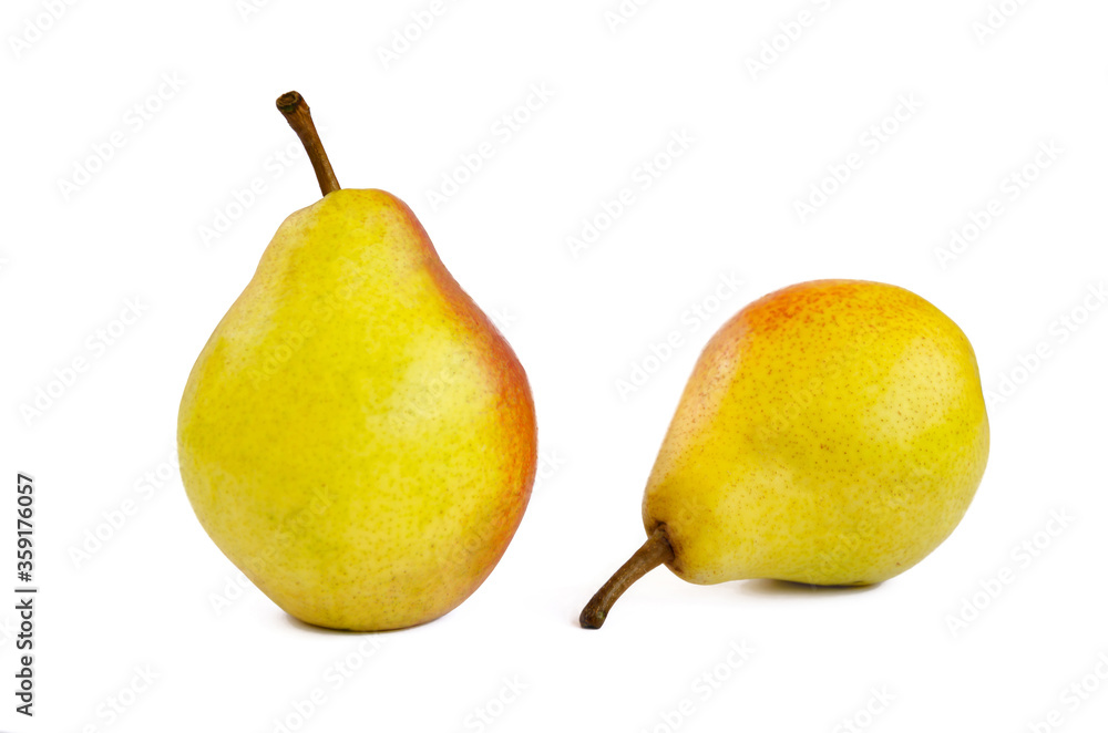 pear fruit, yellow fruits with red sides on a light background pear fruit, yellow fruits with red sides on a light background