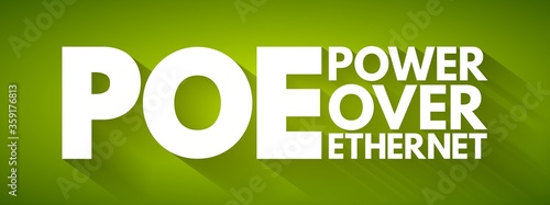 PoE - Power Over Ethernet acronym, technology concept background
