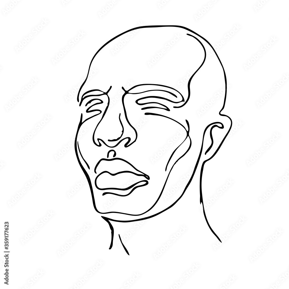 Portrait linear drawing with a pencil of a black man