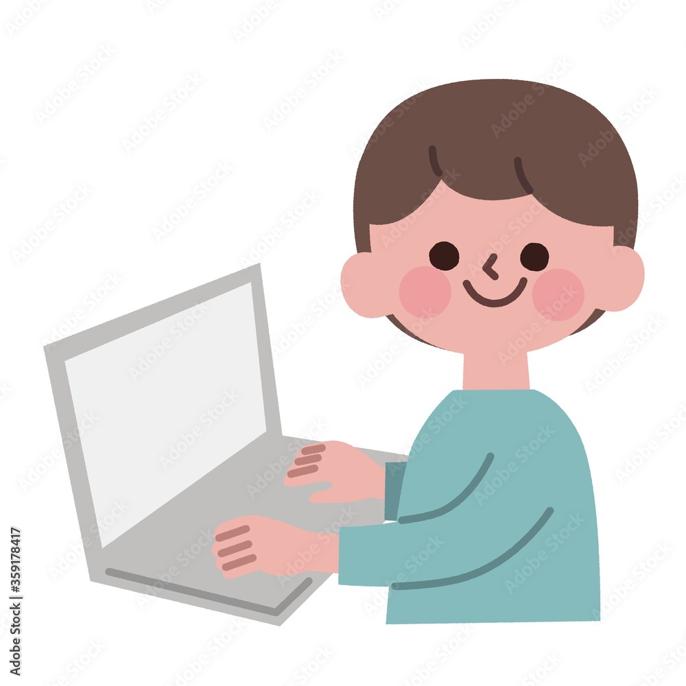 ノートパソコンを使う男の子