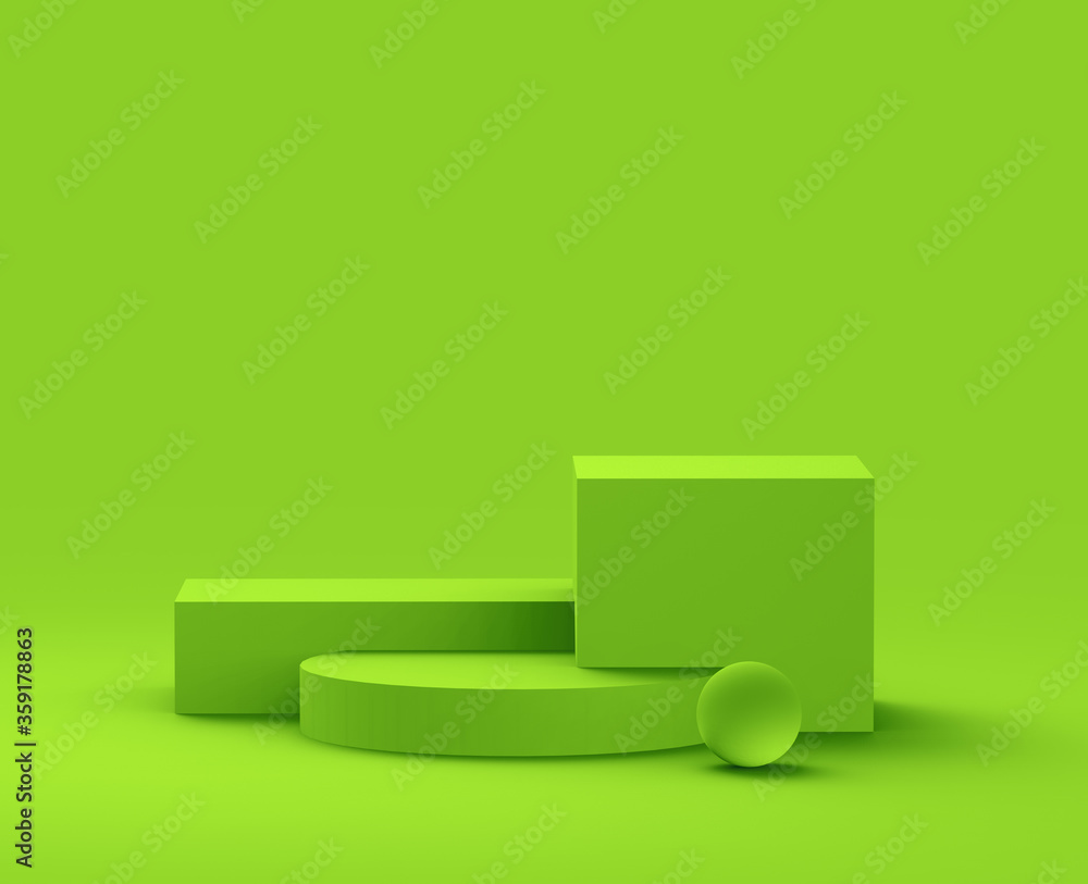 3d green podium minimal studio background. Abstract 3d geometric shape object illustration render.Display for organic food and eco natural product. 3d green podium minimal studio background. Abstract 3d geometric shape object illustration render.Display for organic food and eco natural product.
