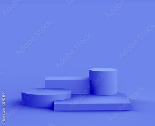 3d royal blue and purple platform minimal studio background. Abstract 3d geometric shape object illustration render.  Display for cosmetics and beauty fashion product.
