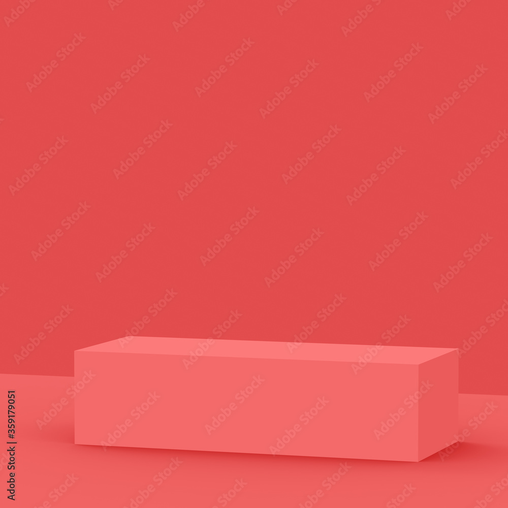 3d pink coral stage podium scene minimal studio background. Abstract 3d geometric shape object illustration render. Display for cosmetic fashion product. Natural monochrome color tones.