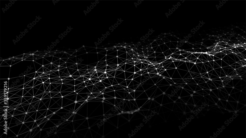 Low poly shape with connecting dots and lines on dark background.Abstract polygonal space dark background with connecting dots and lines. Vector illustration. Big data visualization.