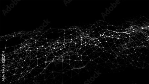 Low poly shape with connecting dots and lines on dark background.Abstract polygonal space dark background with connecting dots and lines. Vector illustration. Big data visualization.
