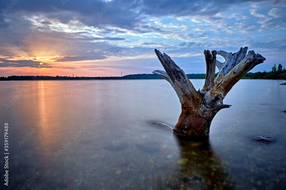 Fototapeta premium Sonnenuntergang am Kahnsdorfer See.