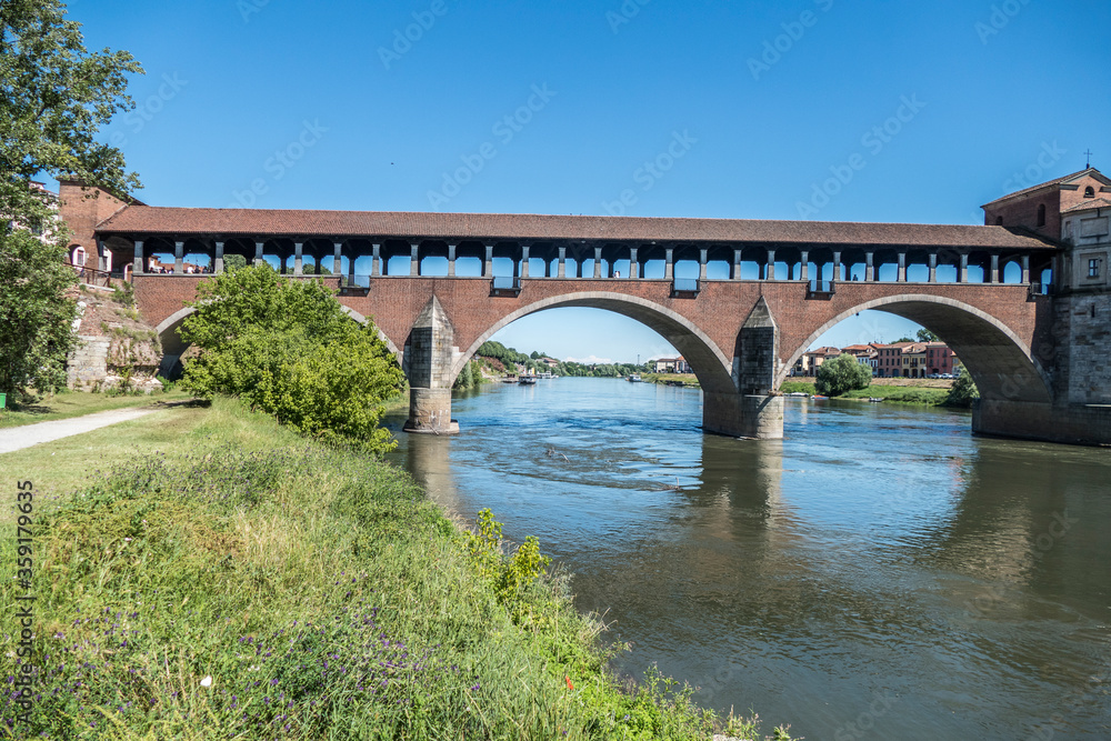 The covered bridge over the Ticino river in Pavia
