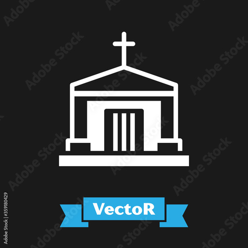 White Old crypt icon isolated on black background. Cemetery symbol. Ossuary or crypt for burial of deceased. Vector.