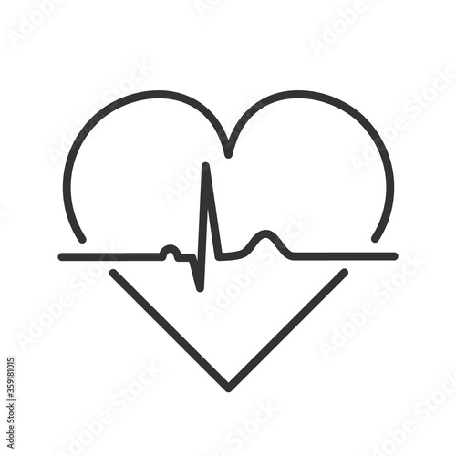 Heart with pulse outline on white background. Heartbeat EKG or ECG line icon. Normal sinus rhythm. Heart rate sign. Electrocardiogram with heart shape. Pulse line symbol. Vector illustration, clip art