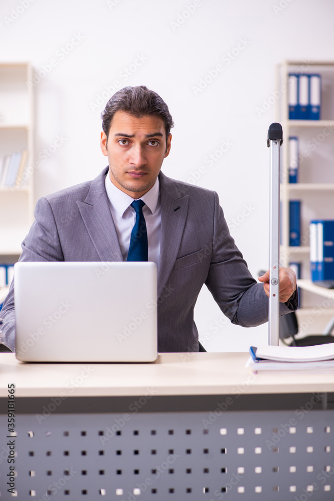 Leg injured employee in the office Leg injured employee in the office