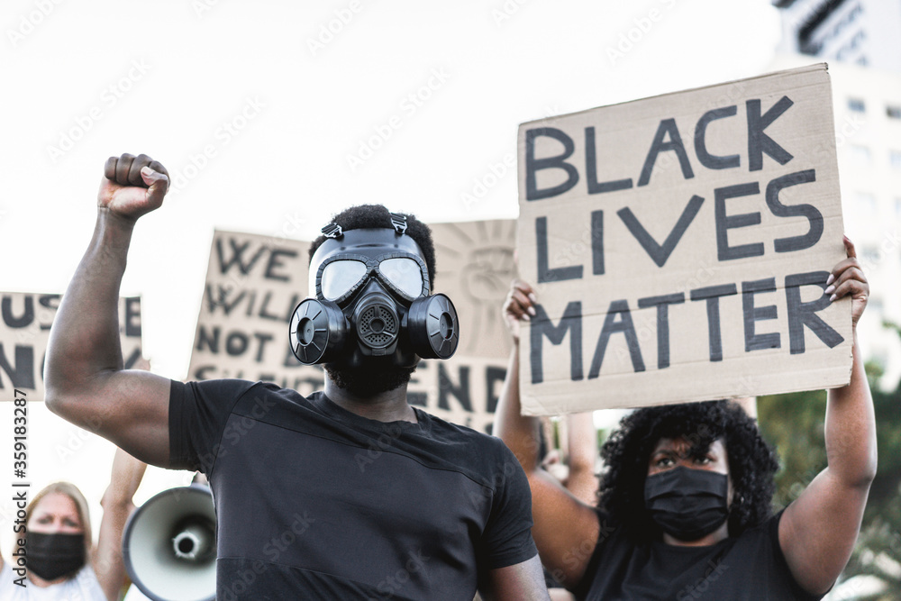 Human Rights Mask People from different culture and races protest on for no racism and ...