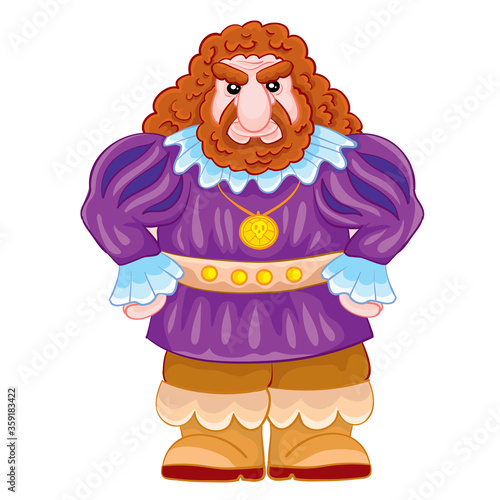 fairytale character giant in a purple camisole and a fierce facial expression, cartoon illustration, isolated object on a white background, vector illustration,