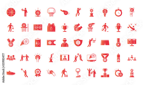 basketball game, recreation sport gradient style icons set
